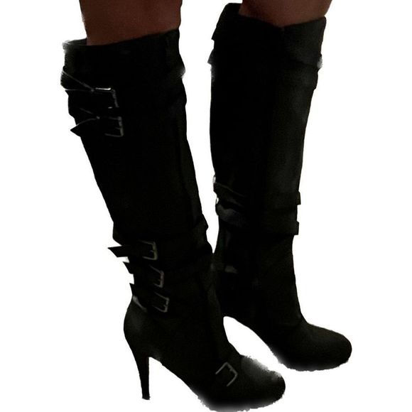 Knee High Buckle High Heel Boots - Picture 2 of 6